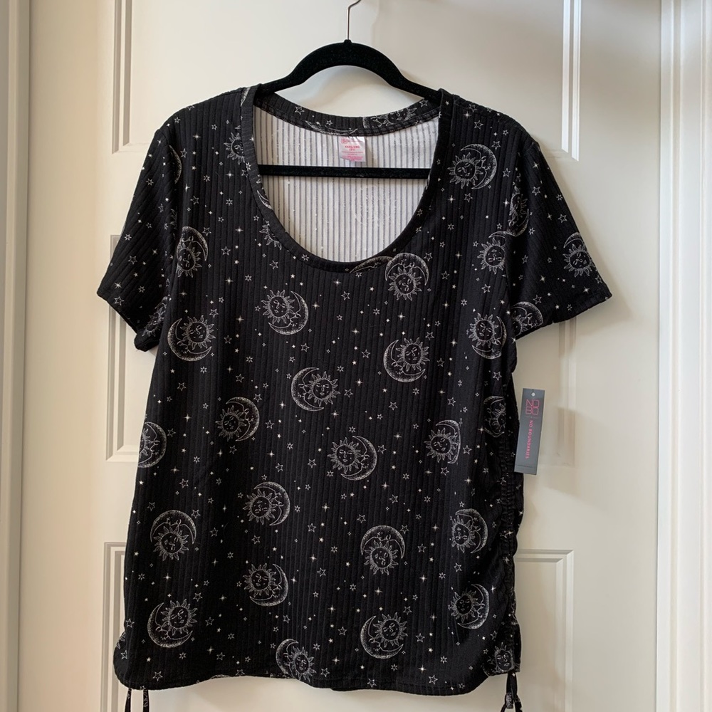 Ruched Drawstring ribbed knit moon and sun top